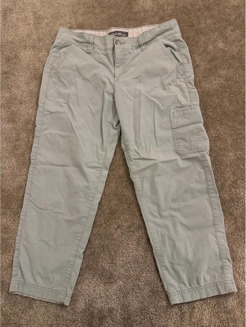 Eddie Bauer Women's Straight Leg Cropped Utility Pants Blue 4 Flat Front
